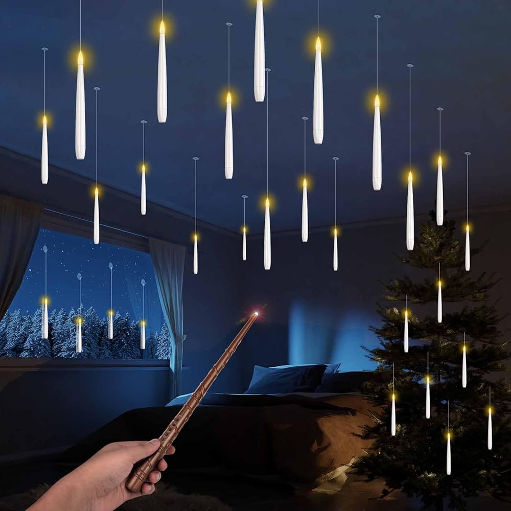 Magical Floating LED Candles with Magic Wand Remote Control Candle Lights Flameless Taper Electronic Candle Christmas Decoration