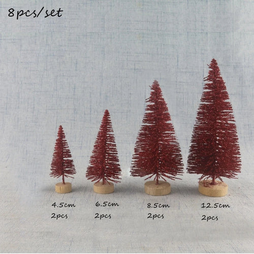 8PCS Christmas Mini Trees Mix Size Fake Glitter Trees For Xmas Home