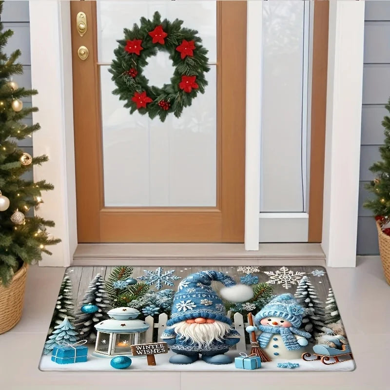 Christmas Gnome Welcome Doormat Winter Xmas Tree Non-slip Floor Mat