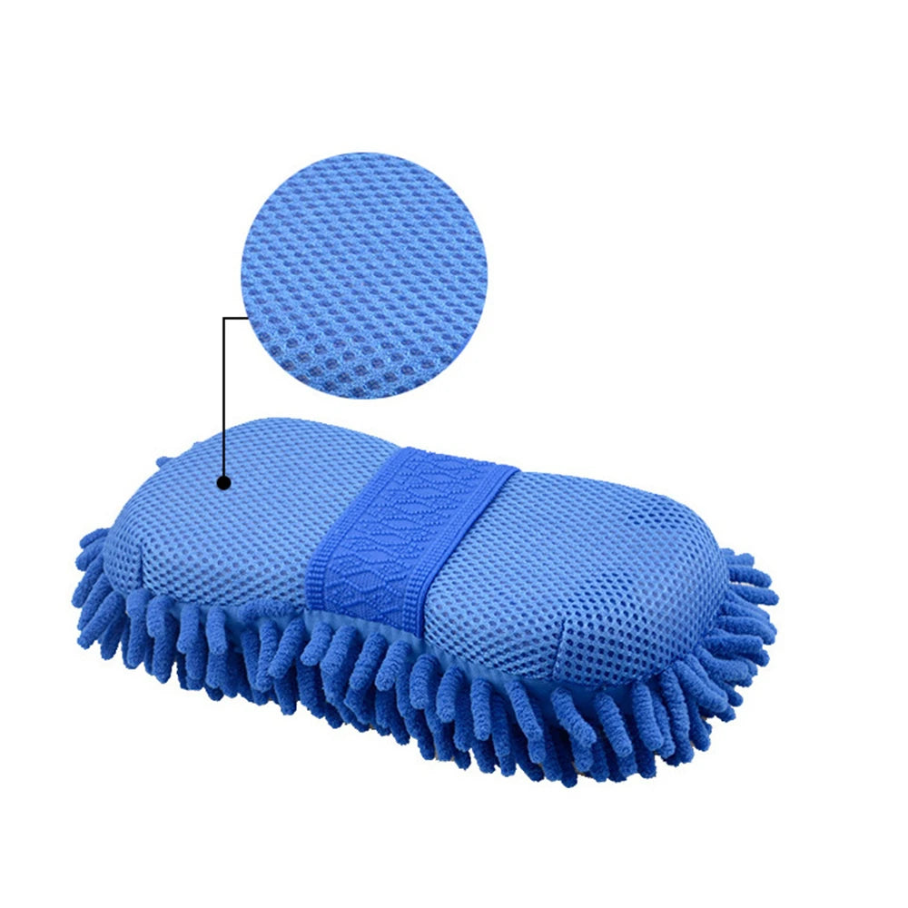 1Pc Blue Microfiber Chenille Car Wash Sponge Care Washing Brush Pad