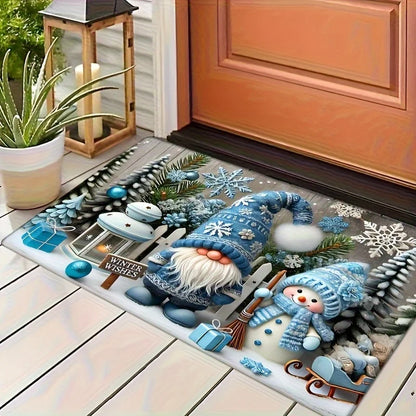 Christmas Gnome Welcome Doormat Winter Xmas Tree Non-slip Floor Mat