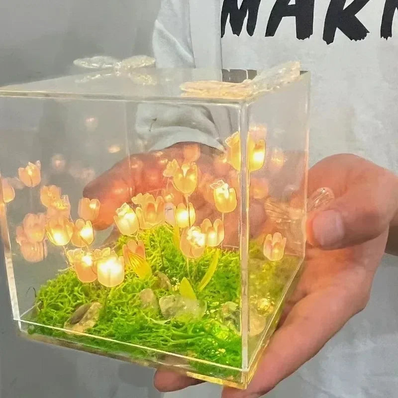 New DIy Creative Tulip Flower Sea Cube Three-Dimensional Small Night