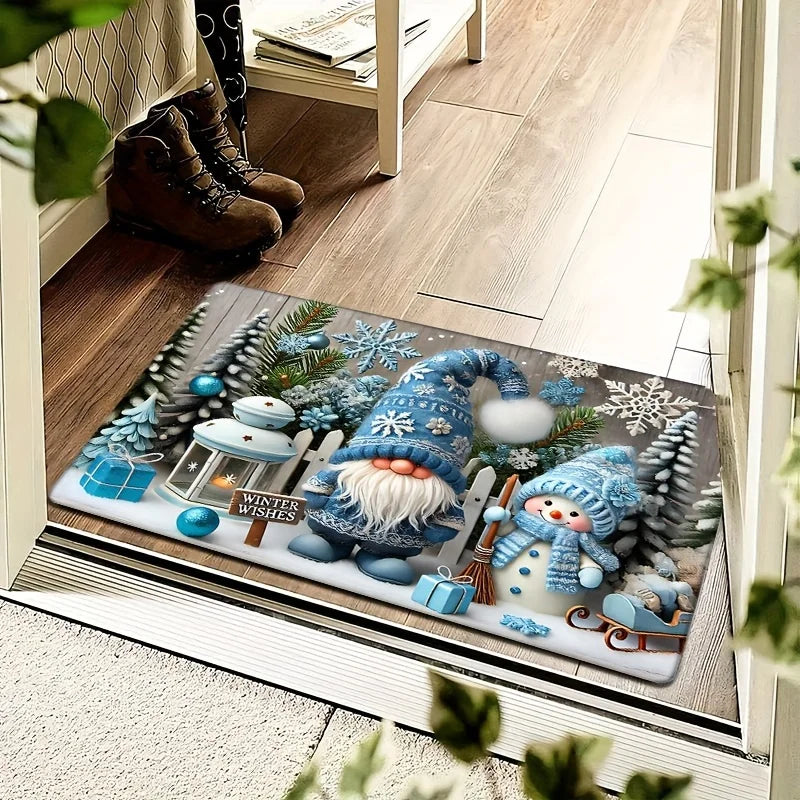 Christmas Gnome Welcome Doormat Winter Xmas Tree Non-slip Floor Mat