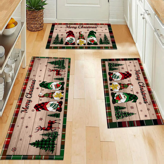 Merry Christmas Gnome Xmas Tree Pattern Kitchen Rugs Living Room