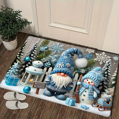 Christmas Gnome Welcome Doormat Winter Xmas Tree Non-slip Floor Mat