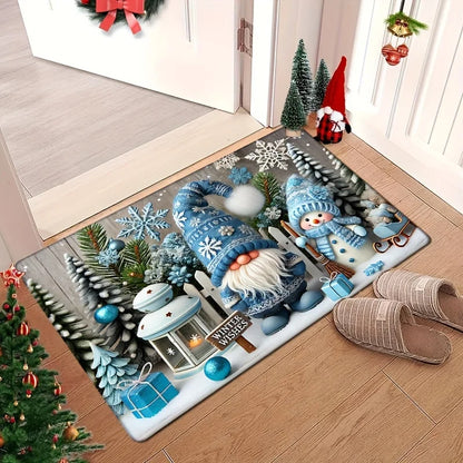 Christmas Gnome Welcome Doormat Winter Xmas Tree Non-slip Floor Mat