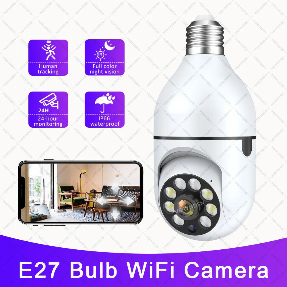 3MP WiFi IP Camera E27 Bulb Color Night Vision Indoor Surveillance