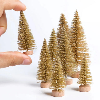 8PCS Christmas Mini Trees Mix Size Fake Glitter Trees For Xmas Home