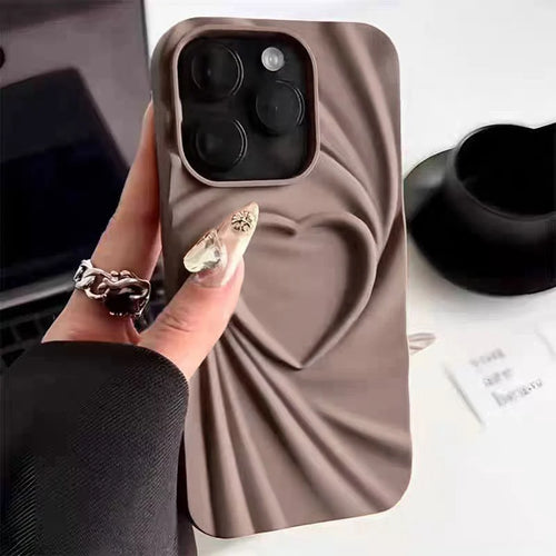 Fashion Fold Wrinkle 3D Love Heart Phone Case For iPhone 13 14 15 Pro