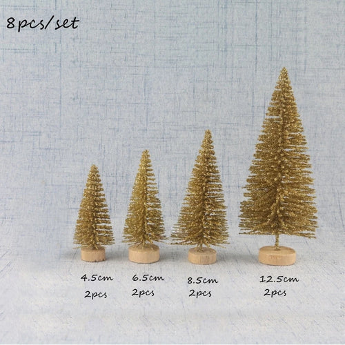 8PCS Christmas Mini Trees Mix Size Fake Glitter Trees For Xmas Home