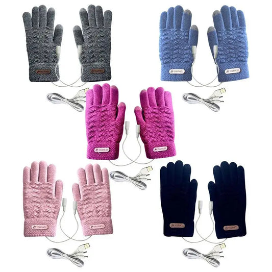 1 Pair Heated Knitting Full Finger Mittens Windproof USB Electric