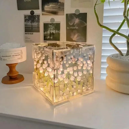 New DIy Creative Tulip Flower Sea Cube Three-Dimensional Small Night