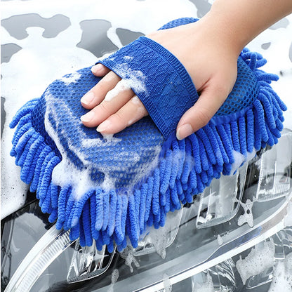 1Pc Blue Microfiber Chenille Car Wash Sponge Care Washing Brush Pad