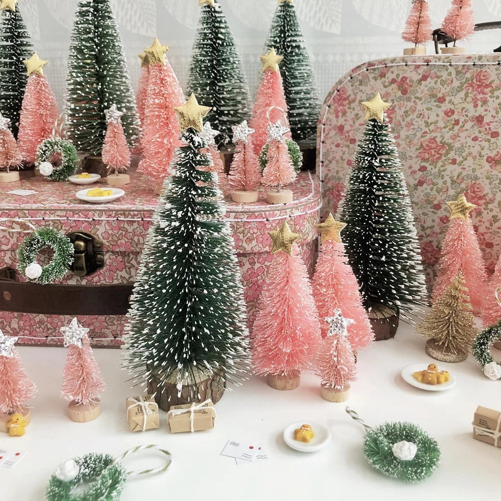 8PCS Christmas Mini Trees Mix Size Fake Glitter Trees For Xmas Home