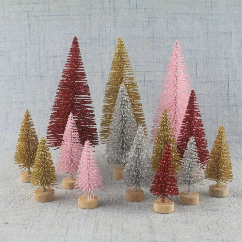 8PCS Christmas Mini Trees Mix Size Fake Glitter Trees For Xmas Home