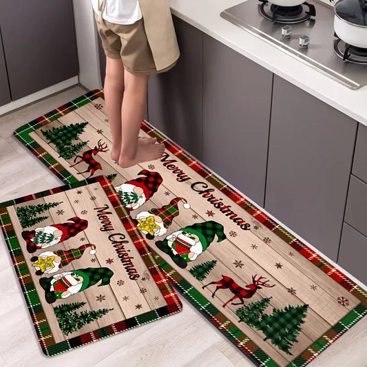 Merry Christmas Gnome Xmas Tree Pattern Kitchen Rugs Living Room