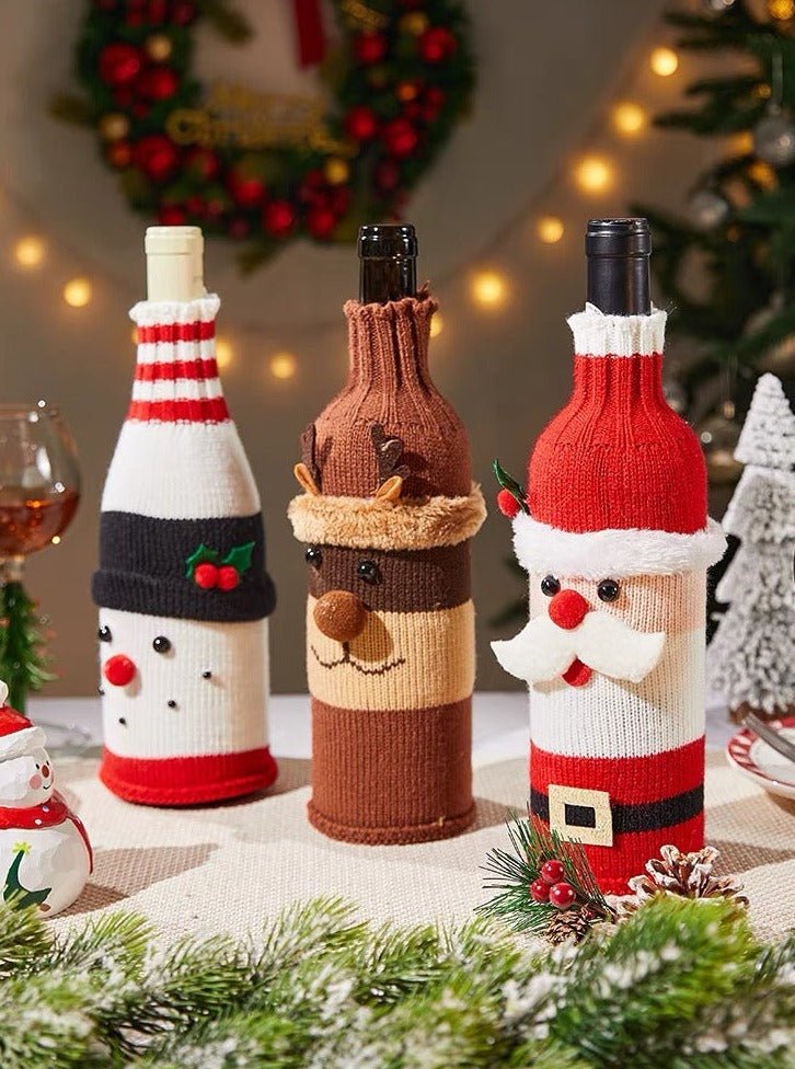 Cute Knitted Christmas Wine Bottle Cover Sleeves Set of 3 Pcs ( $10