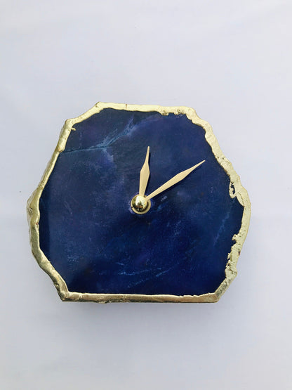 Indigo Blue Agate Desk/Wall Clock, Can be