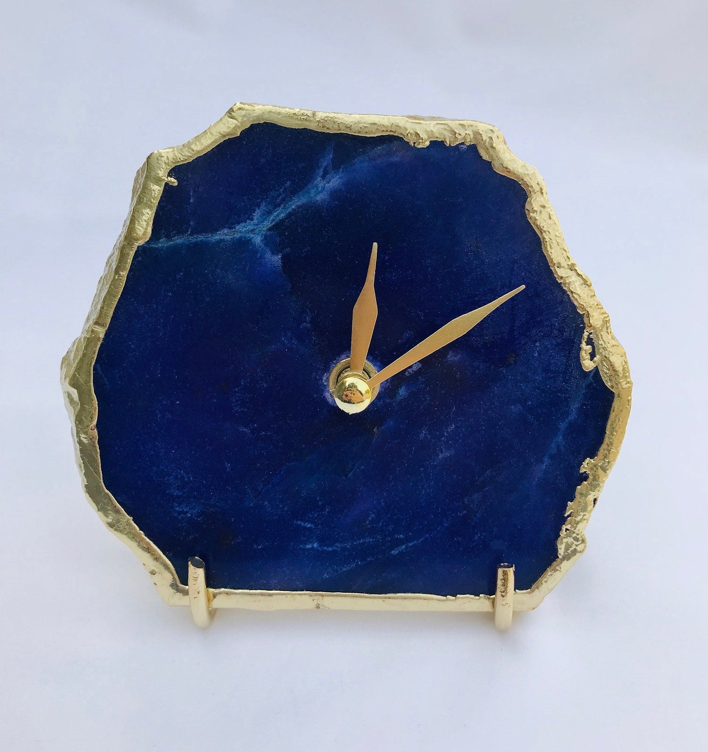 Indigo Blue Agate Desk/Wall Clock, Can be