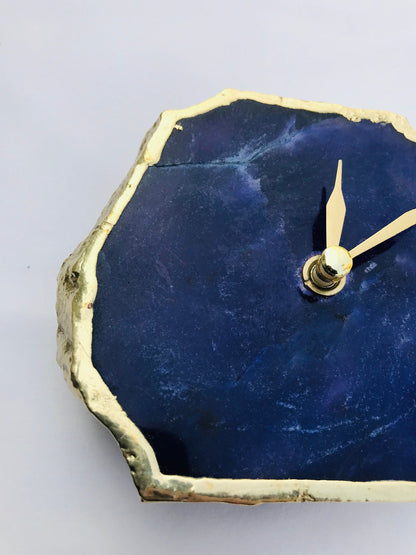 Indigo Blue Agate Desk/Wall Clock, Can be