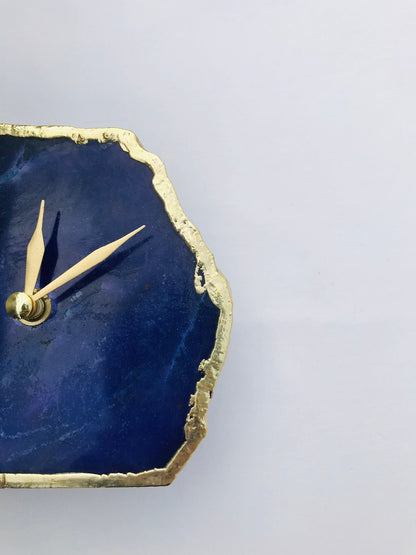 Indigo Blue Agate Desk/Wall Clock, Can be